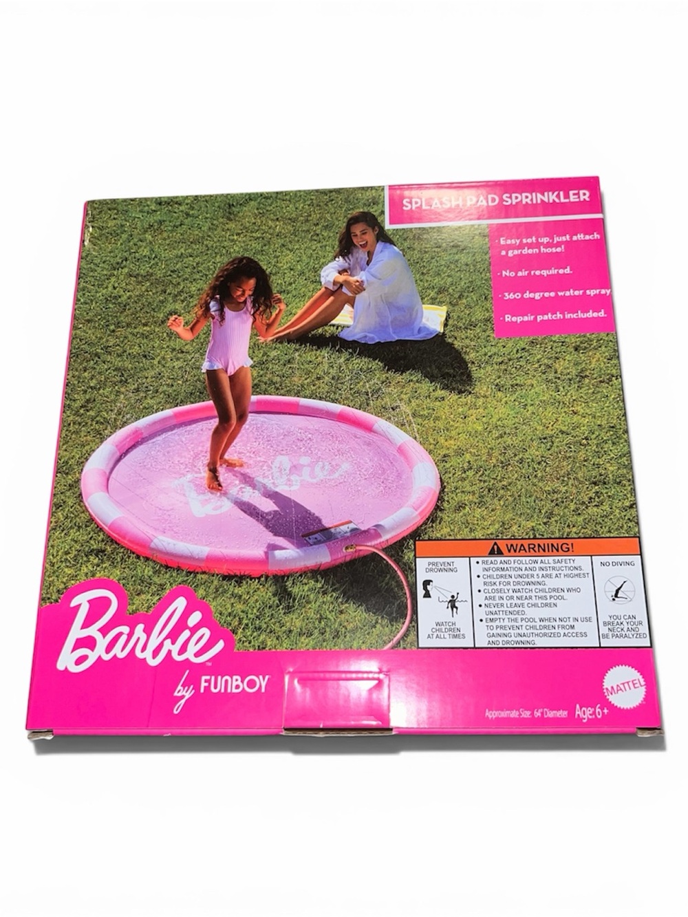 Mattel Barbie Funboy Splash Pad Sprinkler Kids Outdoor Summer Water Toy Pink 64”